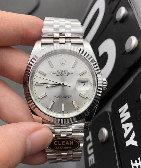 Rolex Datejust silver dial, fluted white gold bezel